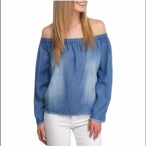 Anthropologie Cloth and Stone Chambray frayed top
